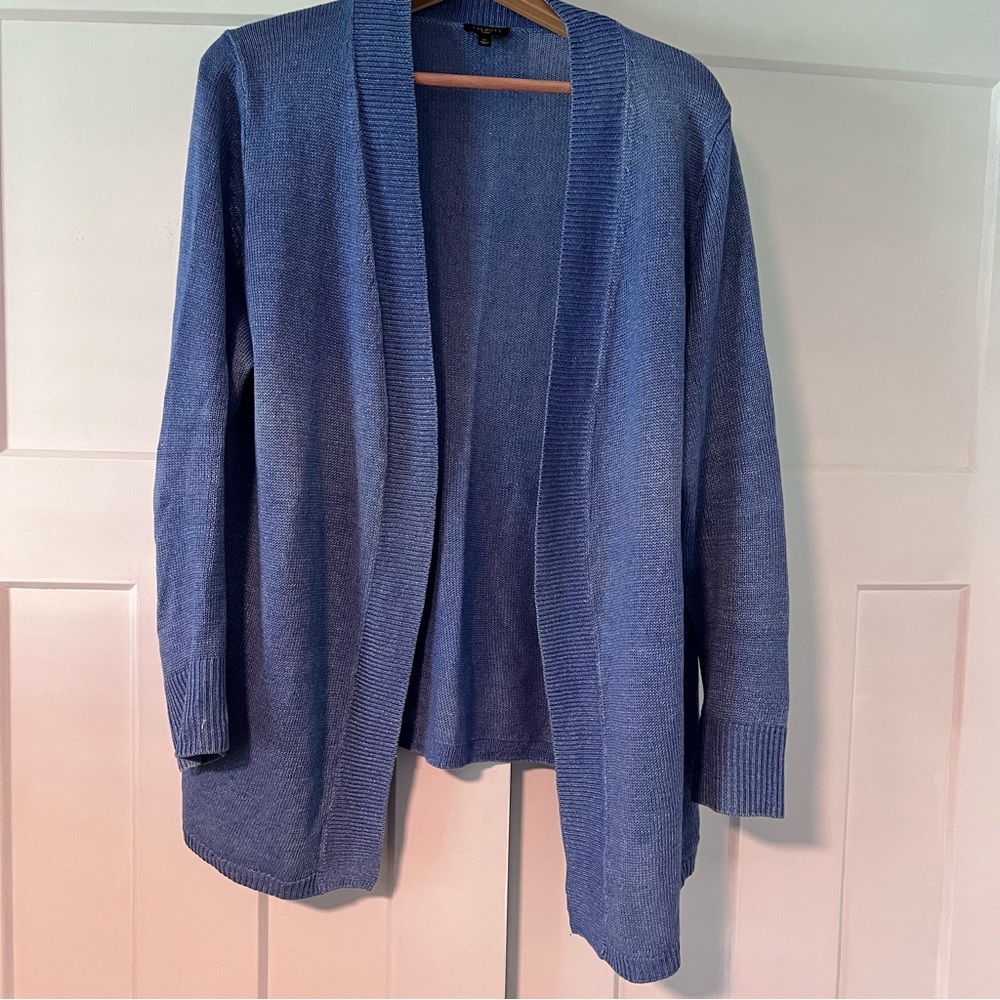 Talbots Women's Blue Open Front Linen Cardigan Sweater, Size 1X